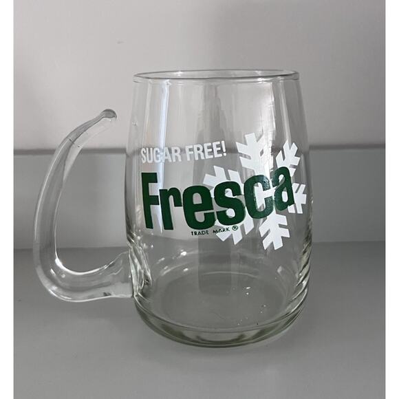 Fresca Sugar Free Green White Snowflake Glass Mug Cup Soda Advertising Pop - Picture 1 of 6